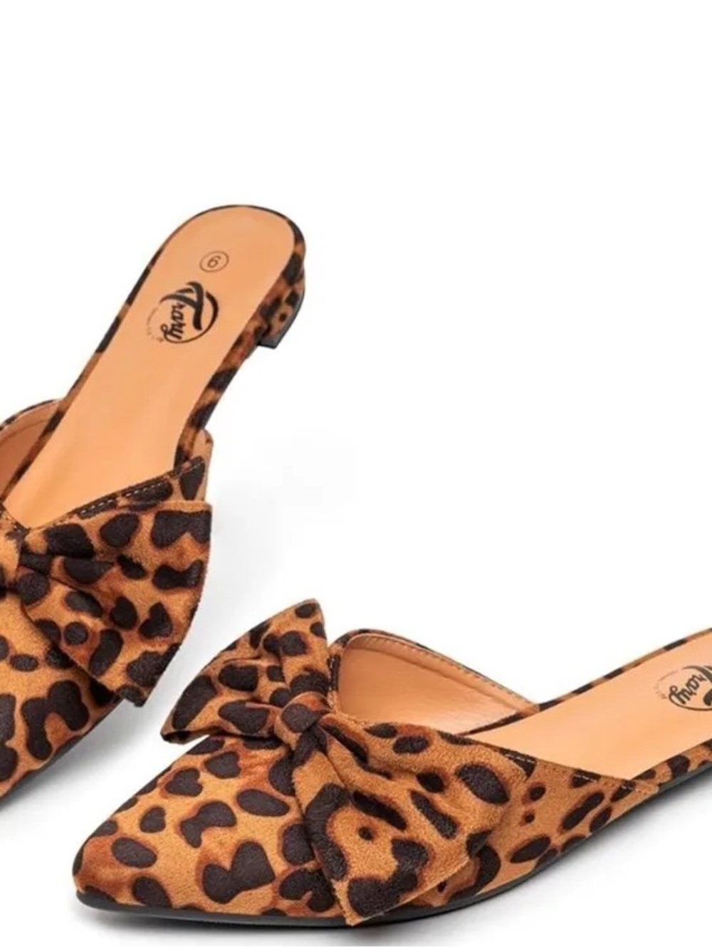 Trary Leopard-Print Brown Tan Bow Pointed-Toe Slip-On Mules